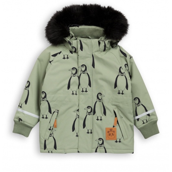Mini Rodini Other - Mini Rodini penguin winter coat, sage green, removable hood, washable, so warm!